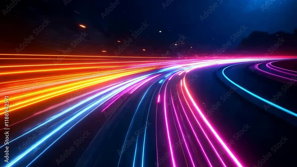 Effect of Vibrant Night Energy Dynamic Light Trails Create Colorful Scenes, ProRes 422HQ Effect of Vibrant Night Energy Dynamic Light Trails Create Colorful Scenes, ProRes 422HQ