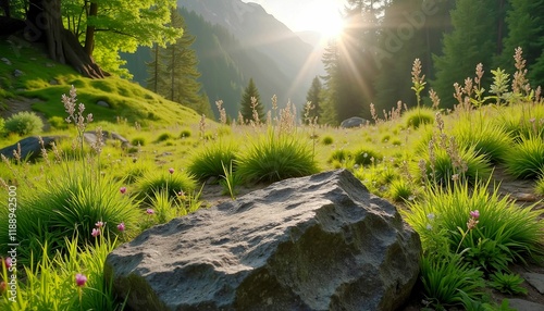 Sunlit Boulder in Green Mountain Meadow