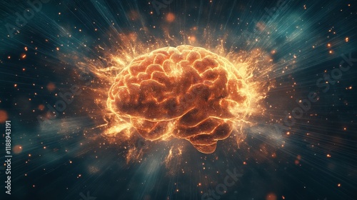 Concept art of a human brain exploding with knowledge and creativity. generative ai illustration