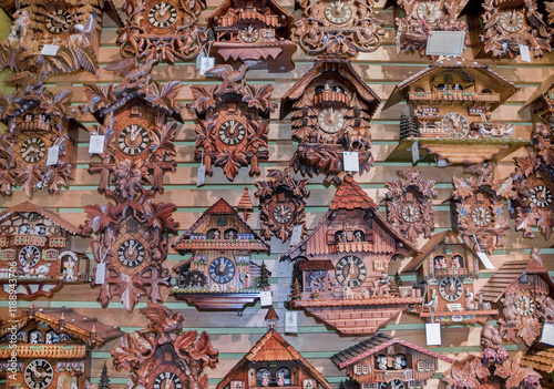 German-made wooden cuckoo clocks, early 20th century, inside a typical house of the German colonization in the South of the Brazil
Canela - RS. 2016 photo