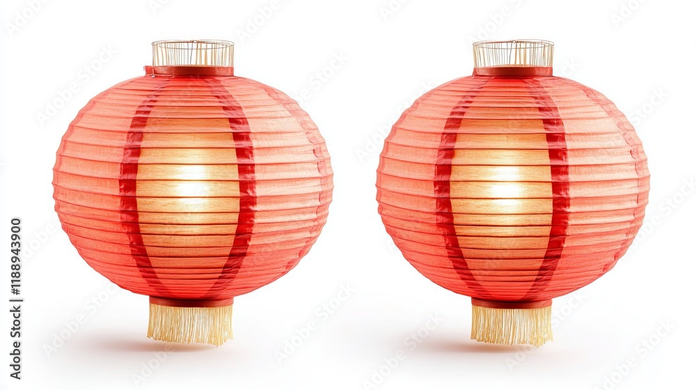 Fototapeta premium Chinese paper lanterns isolated on white background with clipping path