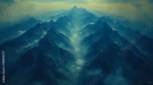 Majestic Mountain Range Shrouded In Mist