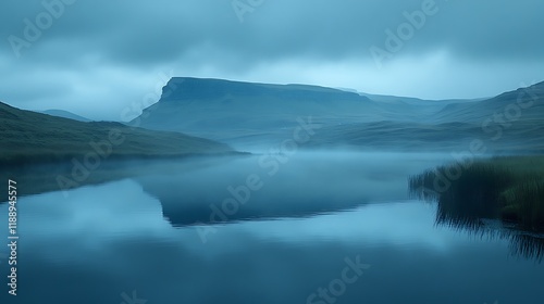 Serene Misty Mountain Lake Reflection