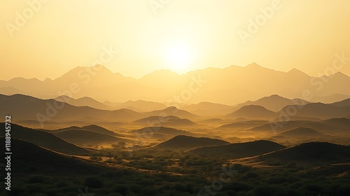 Golden Sunset Over Rolling Mountain Ranges