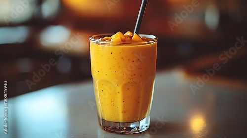 Refreshing Mango Smoothie In Glass With Straw