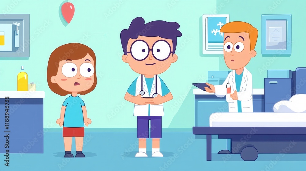 Child Doctor Visit Hospital Care Cartoon Illustration Child Doctor Visit Hospital Care Cartoon Illustration