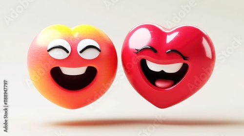 Two cheerful heart smileys express love and happiness, perfect for Valentine's Day celebrations. These emoticons capture the spirit of affection and joy