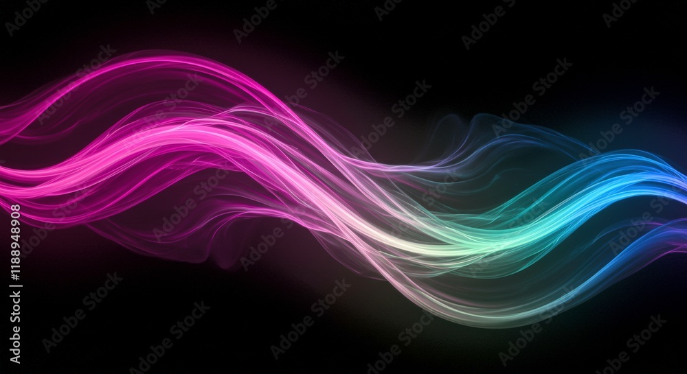 Abstract Neon Waves: A mesmerizing abstract design featuring vibrant pink and blue neon waves flowing in a rhythmic pattern against a deep black background. Abstract Neon Waves: A mesmerizing abstract design featuring vibrant pink and blue neon waves flowing in a rhythmic pattern against a deep black background.