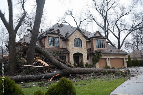 Fallen tree causes damage to suburban home after storm