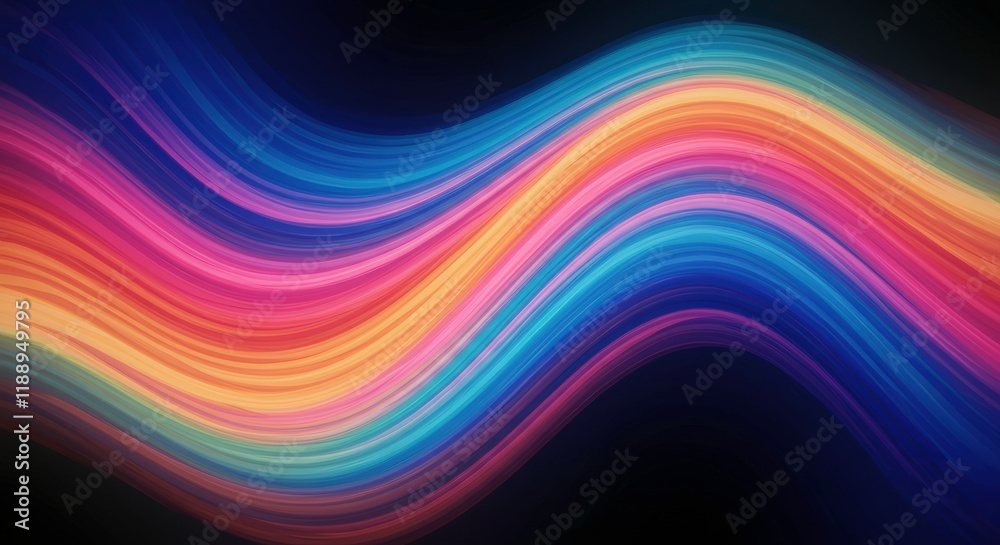 Abstract Flowing Rainbow Waves: A vibrant and dynamic abstract background with smooth, colorful waves flowing through a dark space. The rainbow hues create a sense of energy and movement. Abstract Flowing Rainbow Waves: A vibrant and dynamic abstract background with smooth, colorful waves flowing through a dark space. The rainbow hues create a sense of energy and movement.