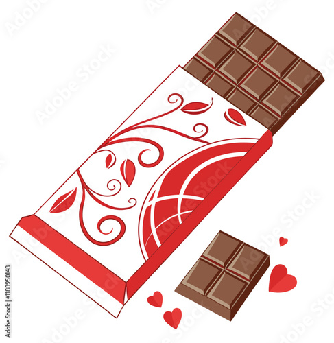 Heart-shaped valentines day decoration chocolate bar 3d rendering icon sign silhouette vector illustration isolatedon transparent background 