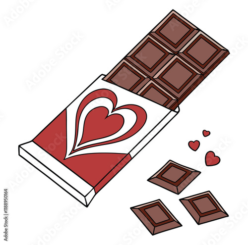 Heart-shaped valentines day decoration chocolate bar 3d rendering icon sign silhouette vector illustration isolatedon transparent background 