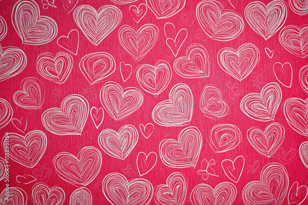 Seamless pattern of watercolor hearts on pink background Seamless pattern of watercolor hearts on pink background