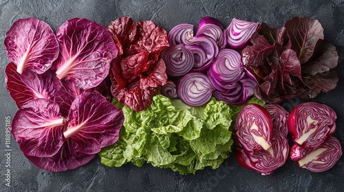 Assortment of vibrant red and green leafy vegetables photo