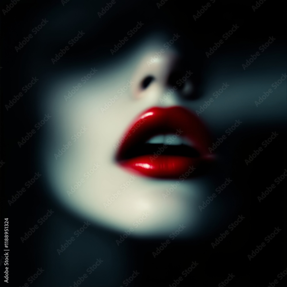 Obraz premium Sensual Woman Red Lips Makeup Beauty Closeup Shot