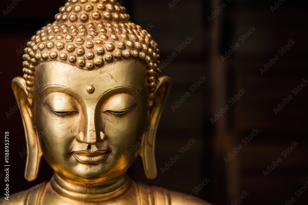 golden buddha statue, serene expression, metallic sheen, close-up portrait, spiritual, zen, peaceful, ornate details, soft lighting, dark background, ancient wisdom, meditative, temple art, Asian cult golden buddha statue, serene expression, metallic sheen, close-up portrait, spiritual, zen, peaceful, ornate details, soft lighting, dark background, ancient wisdom, meditative, temple art, Asian cult