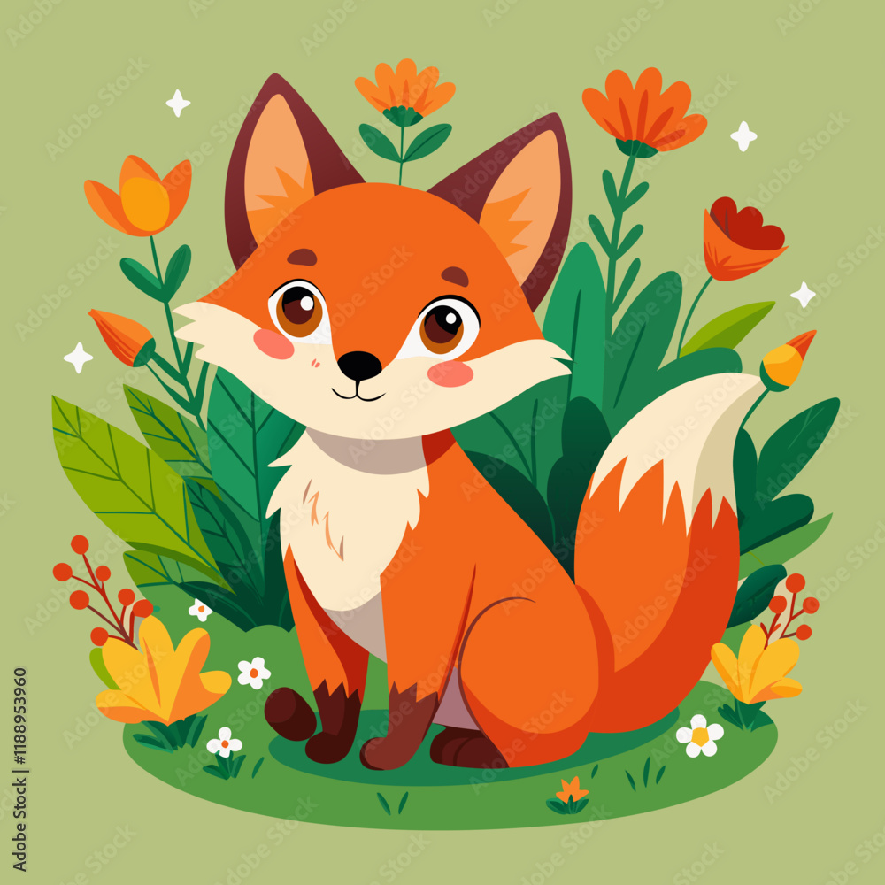 Cute Cartoon Fox Stylized Illustration – Sitting Fox with Big Eyes and Fluffy Tail Cute Cartoon Fox Stylized Illustration – Sitting Fox with Big Eyes and Fluffy Tail