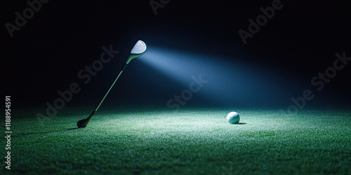 Golf Night Scene Dramatic Lighting Club Ball Green