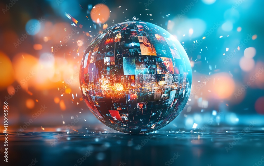 Obraz premium Creative collage of photos forming a perfect sphere, dynamic and colorful photography design