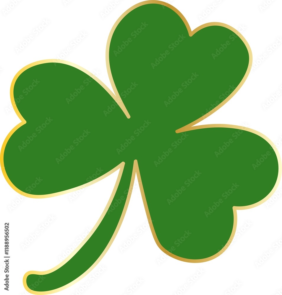 St Patrick's Day Shamrock Clover Leaf Green and Golden Flat Illustration Print