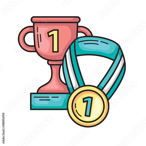 Trophies and medals for first place achievement celebrations, ideal for sports competitions, academic awards, corporate recognitions, and professional accomplishments