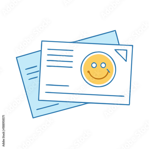 postcard with smiley vector icon, postcard with smiley vector illustration - simple illustration of postcard with smiley, perfect for logos,and postcard with smiley -themed designs. photo