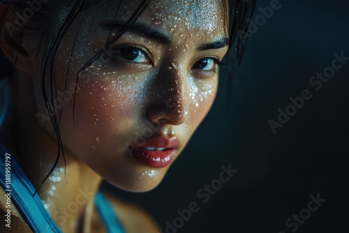 Young sportswoman sweating after intense workout session