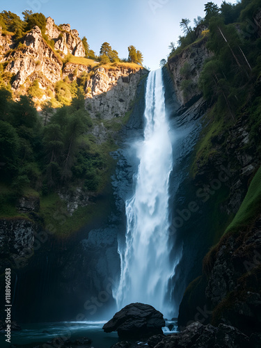 4k footage of waterfall got overflood after raining in mountains photo