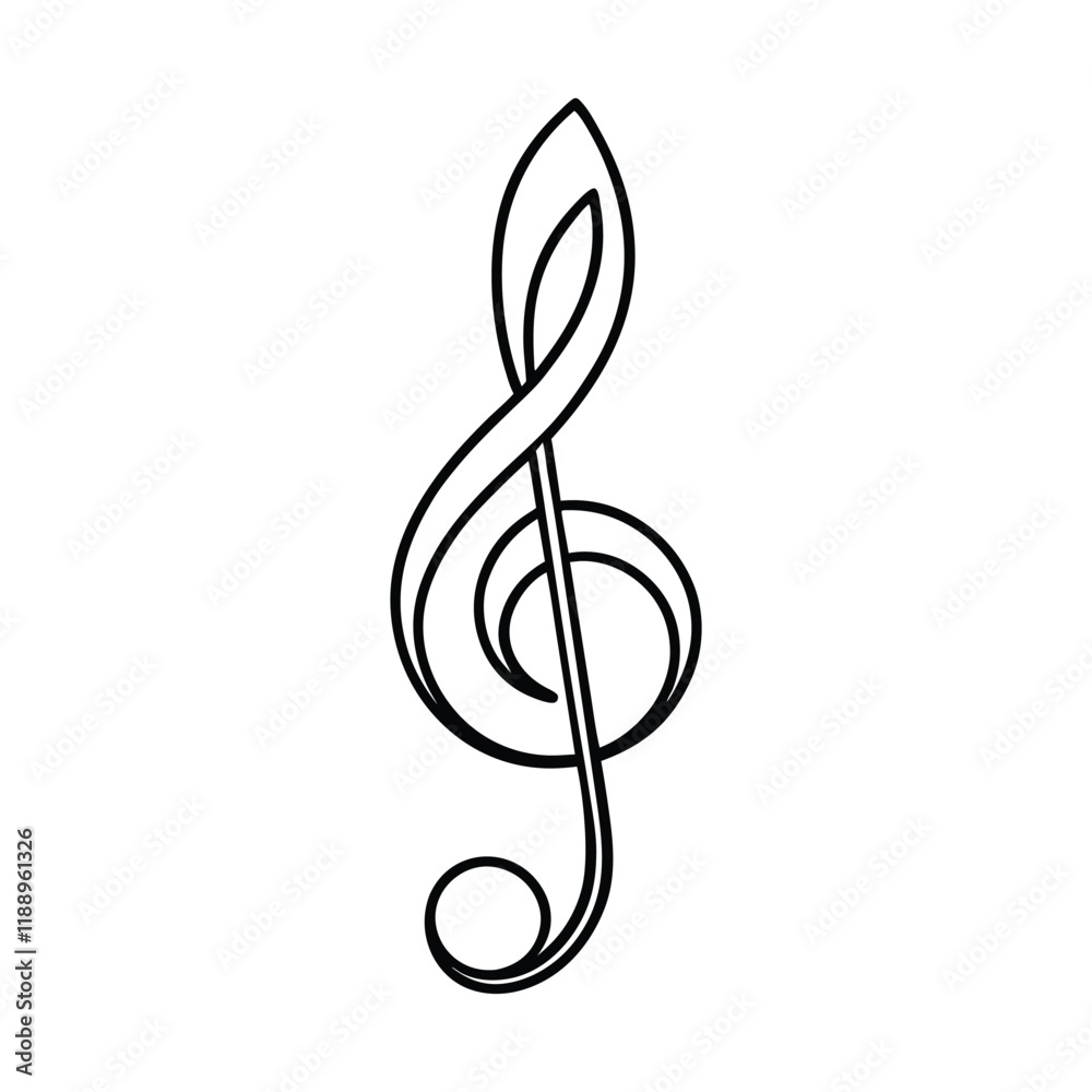 A treble clef drawn by a single, continuous line, with elegant curves forming its iconic shape, seamlessly looping from the base to the top in a smooth flow. A treble clef drawn by a single, continuous line, with elegant curves forming its iconic shape, seamlessly looping from the base to the top in a smooth flow.