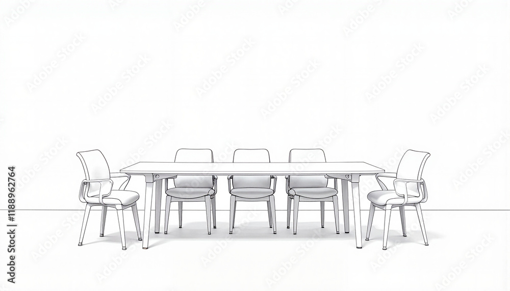 Fototapeta premium Minimalist conference table mockup with chairs, modern design