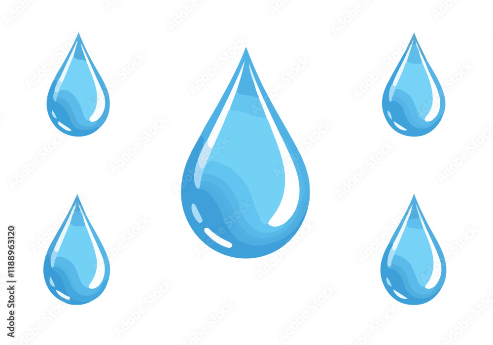Water Drop Shape Set - Blue Water or Oil Drops in Flat Style, Isolated on White Background - Stock Vector Water Drop Shape Set - Blue Water or Oil Drops in Flat Style, Isolated on White Background - Stock Vector