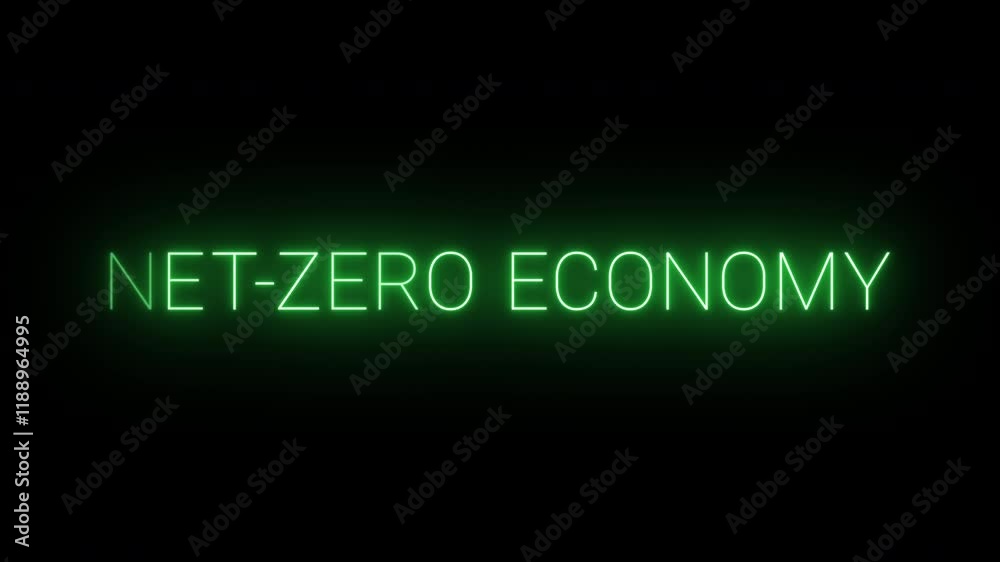 Flickering neon green glowing Net-Zero Economy sign animated black background Flickering neon green glowing Net-Zero Economy sign animated black background