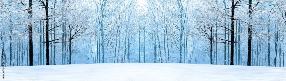 Tranquil Winter Wonderland with Snow-Covered Trees and Soft Blue Hue in Serene Landscape