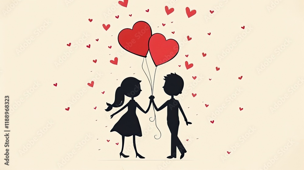 A pair of cute cartoon characters holding hands A pair of cute cartoon characters holding hands