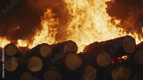 Burning Logs in a Cozy Fireplace photo