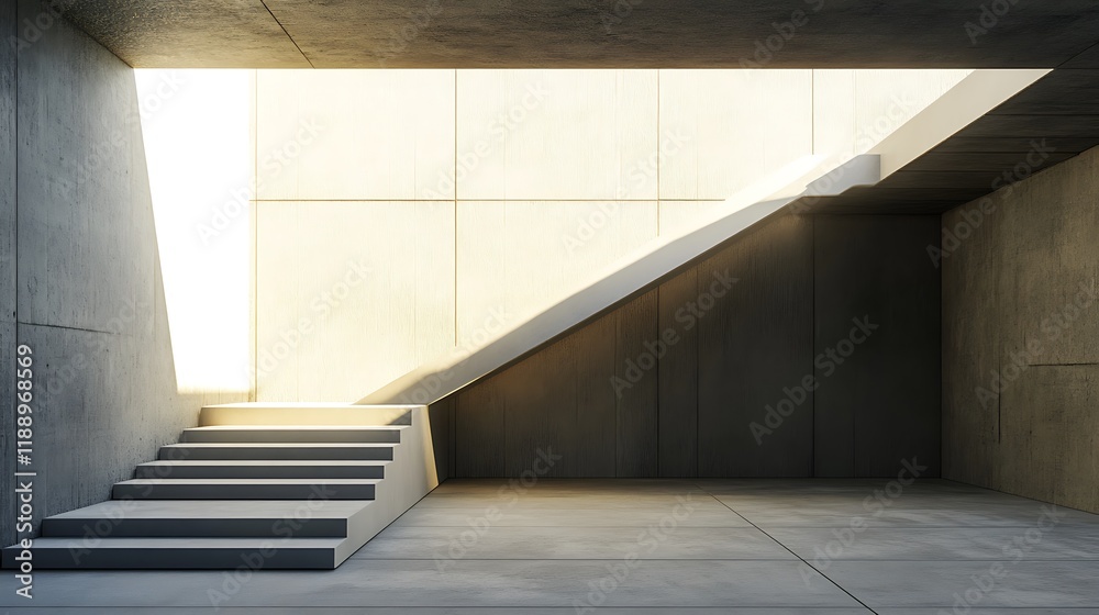 Obraz premium Modern Concrete Staircase Illuminated By Sunlight