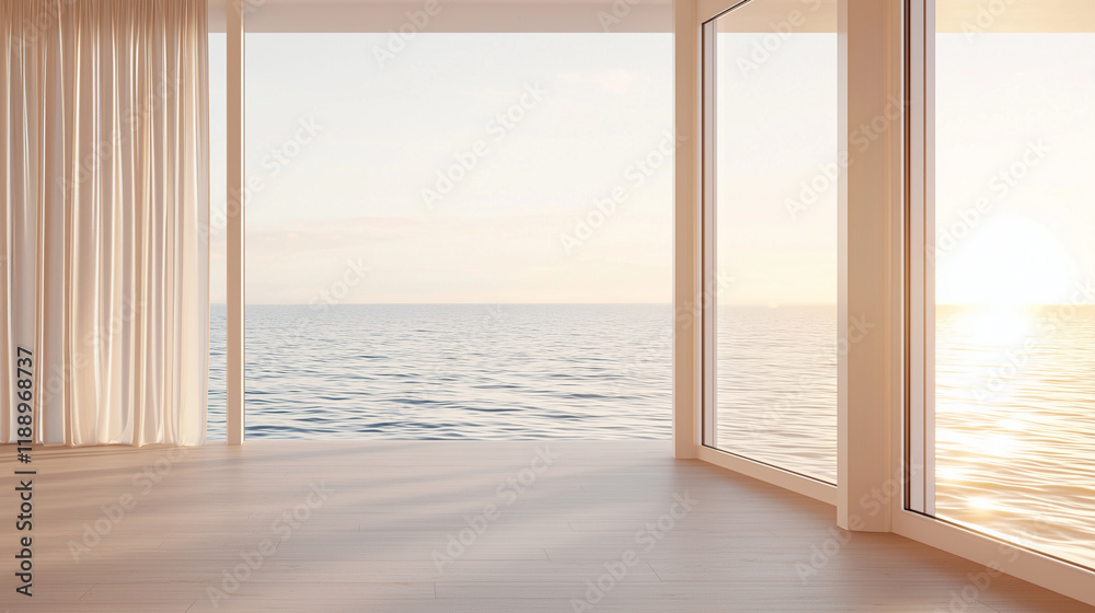 Obraz premium Golden Sunset Over Ocean Seen from Luxury Cruise Ship Window