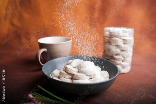 kue putri salju or princess snow cookies or snow white cookies isolated on white. popular indonesian cookies for lebaran. selected focus photo