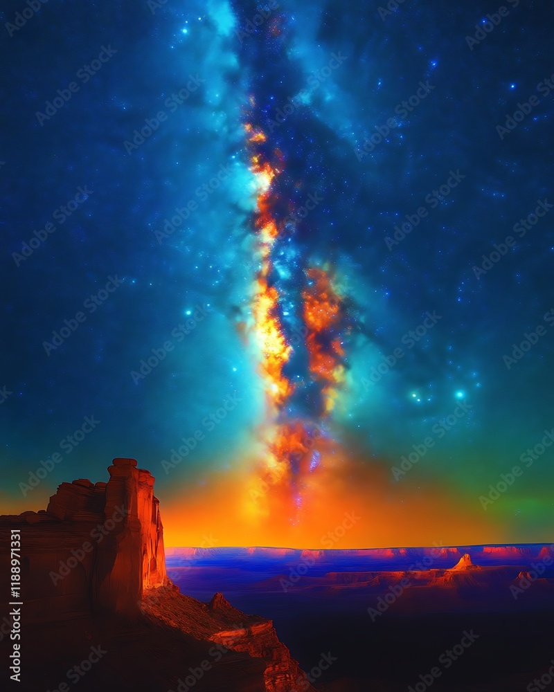 Vibrant Milky Way over dramatic desert landscape. Vibrant Milky Way over dramatic desert landscape.