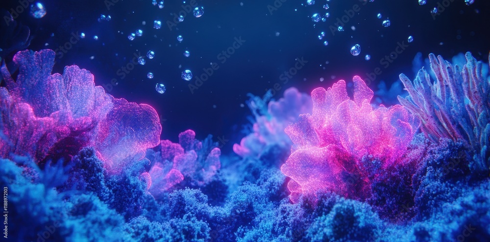 Fototapeta premium Neon Glow Underwater Coral Reef Scene