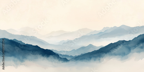 Soft water color painting of musty mountains