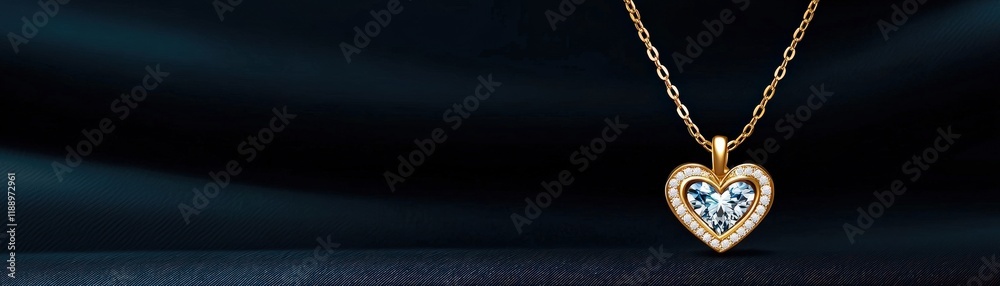 Elegant Heart-Shaped Pendant Necklace with Sparkling Diamond and Gold Chain on Dark Background Elegant Heart-Shaped Pendant Necklace with Sparkling Diamond and Gold Chain on Dark Background