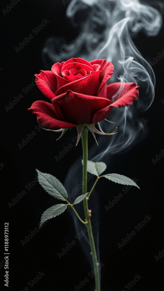 Enchanting Red Rose Enveloped in Smoke: Romantic Imagery for Valentine's Day Cards, Floral Marketing, and Artistic Projects Enchanting Red Rose Enveloped in Smoke: Romantic Imagery for Valentine's Day Cards, Floral Marketing, and Artistic Projects