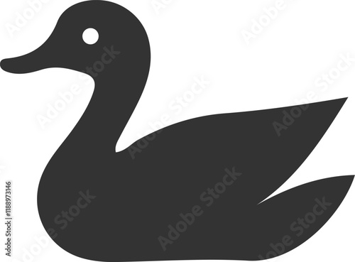 A clean, solid black silhouette of a duck, suitable for logos, icons, or graphic design elements.