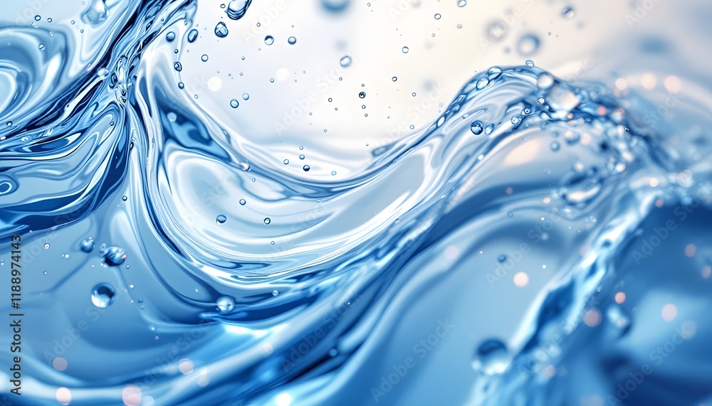 Dynamic water flow with droplets, symbolizes purity and fluidity, ideal for marketing, technology, and wellness related visuals or websites and backgrounds Dynamic water flow with droplets, symbolizes purity and fluidity, ideal for marketing, technology, and wellness related visuals or websites and backgrounds