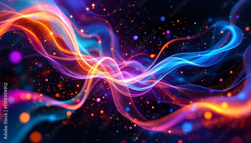 Obraz premium Abstract glowing waves of light in vibrant colors suggest energy flow and futuristic tech, suitable for presentations, tech websites, science articles, and digital art projects