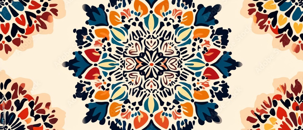 Fototapeta premium An Intricate symmetrical mandala design with vibrant colors and floral patterns