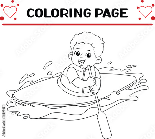 boy kayak adventure using holding paddle coloring page for kids