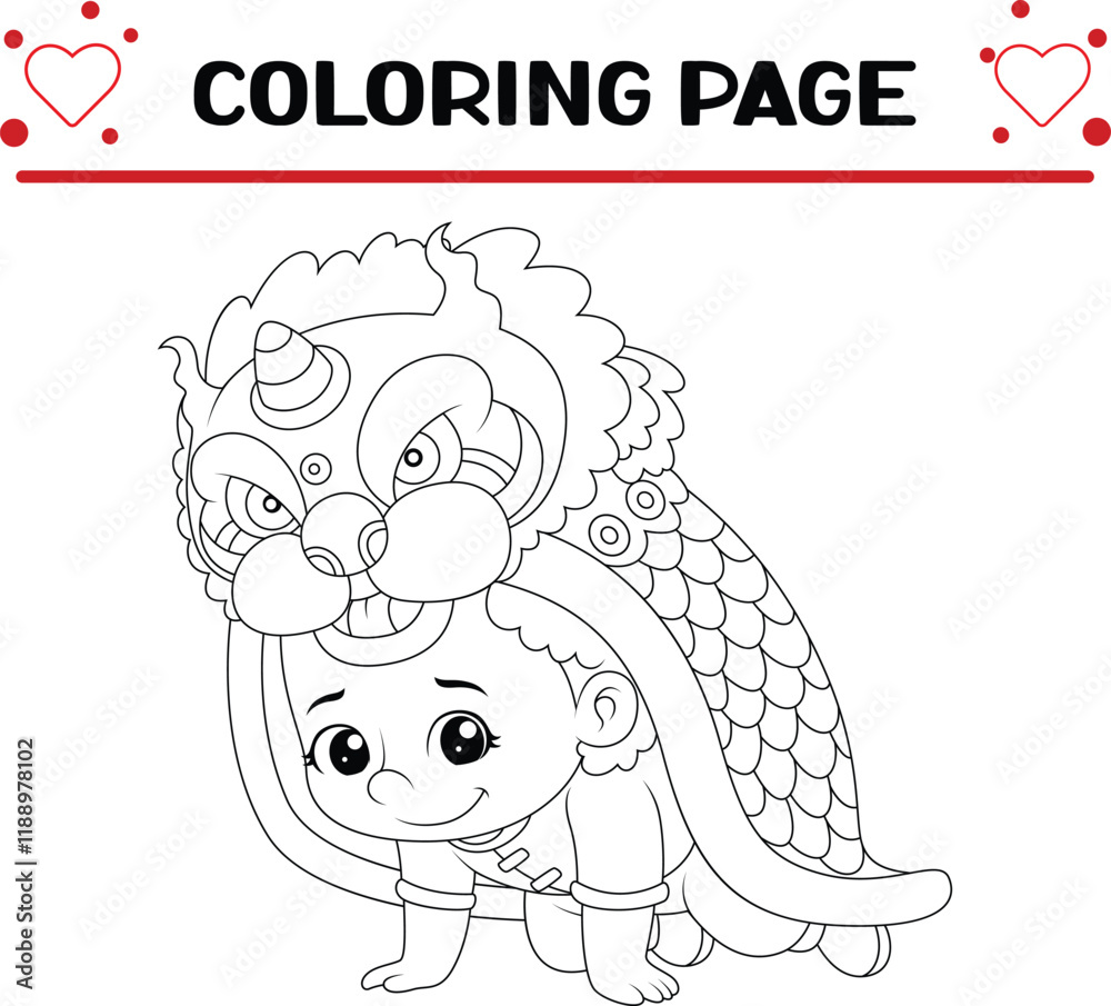 Fototapeta premium chinese boy dancing lion dance coloring page for kids