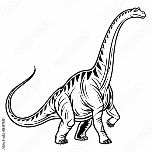 Diplodocus line art icon, Dinosaur, Cretaceous, line art Black vector illustration
